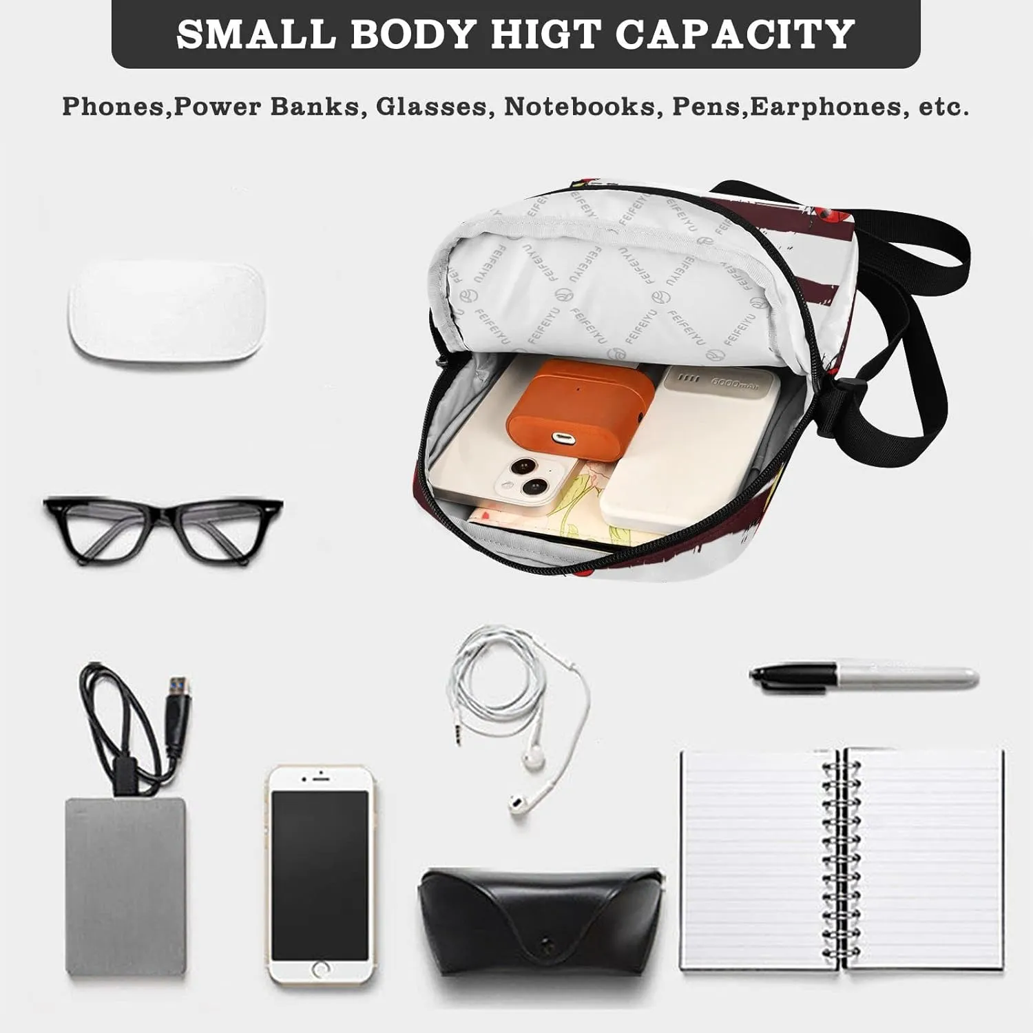 Poeticcity Crossbody Phone Bag, Small Messenger Shoulder Bag, Cash Handbag Wallet Purse