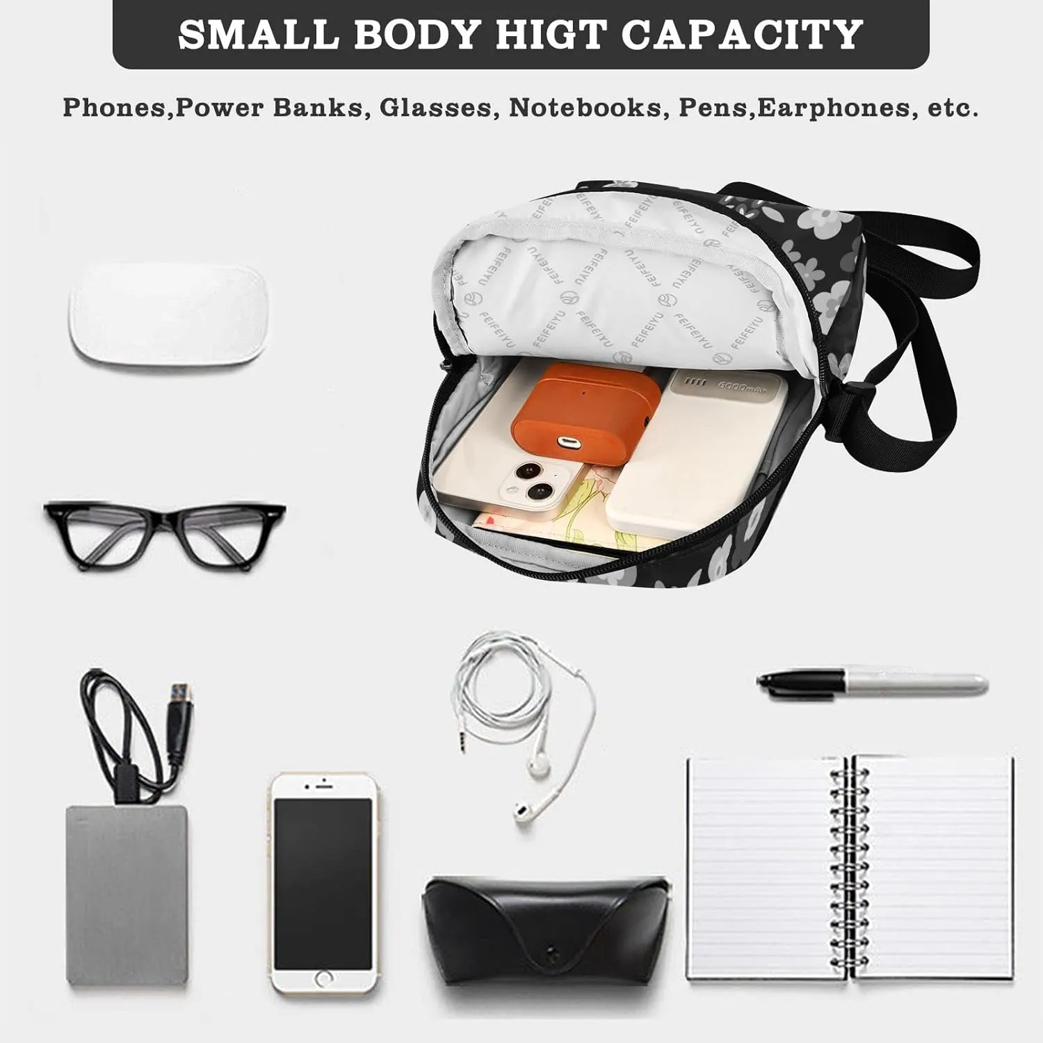 Poeticcity Crossbody Phone Bag, Small Messenger Shoulder Bag, Cash Handbag Wallet Purse