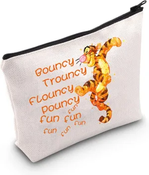 POFULL Cartoon Tiger Gifts for Woman Bouncy Trouncy Flouncy Pouncy Cosmetic Bag Tiger Lover Gift