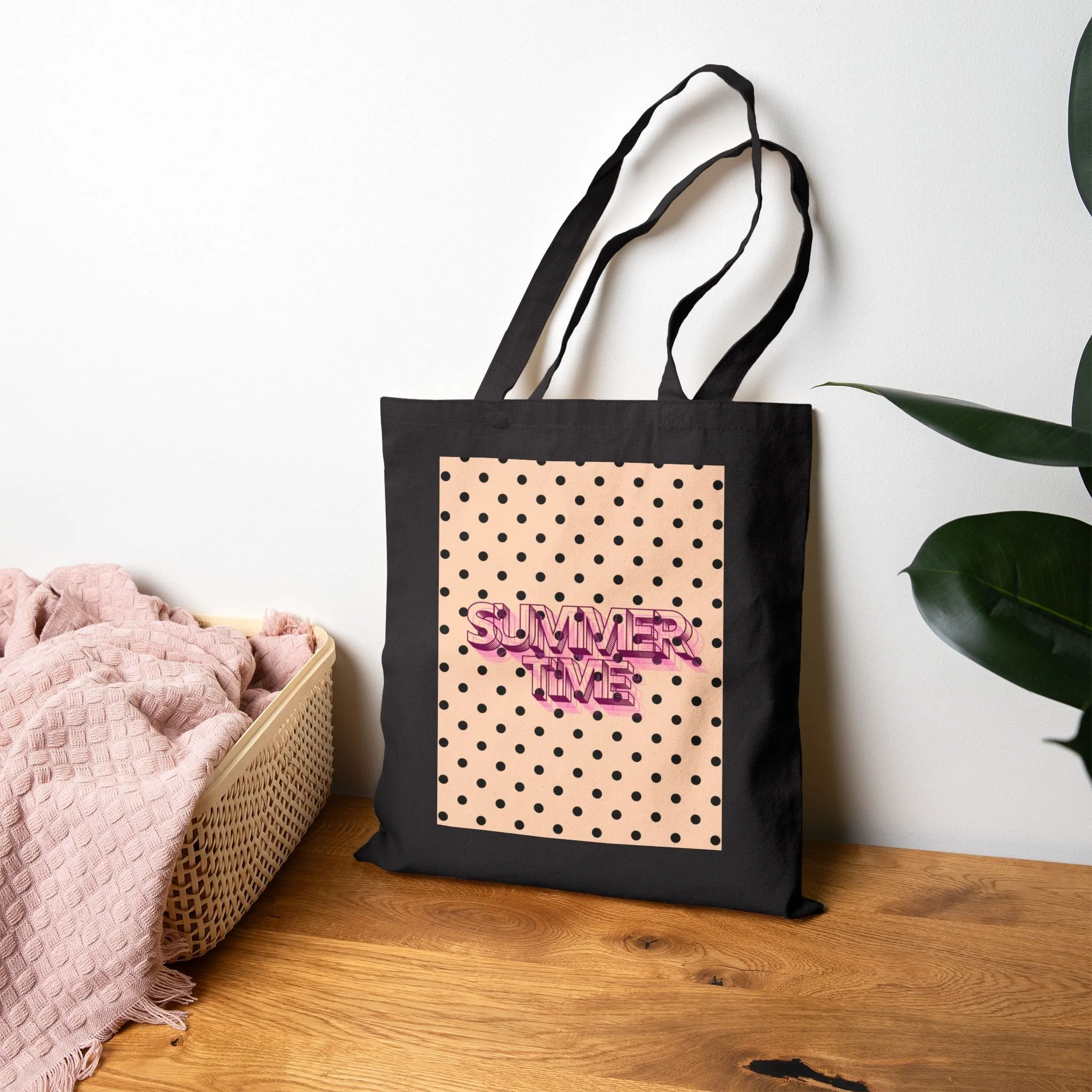 Polka Dot Beach Bag, Summer Vibes Cotton Canvas Tote