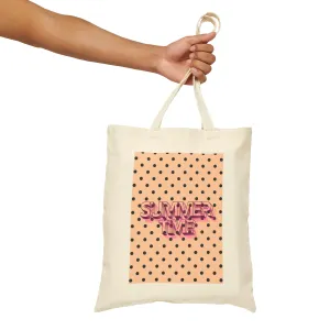 Polka Dot Beach Bag, Summer Vibes Cotton Canvas Tote