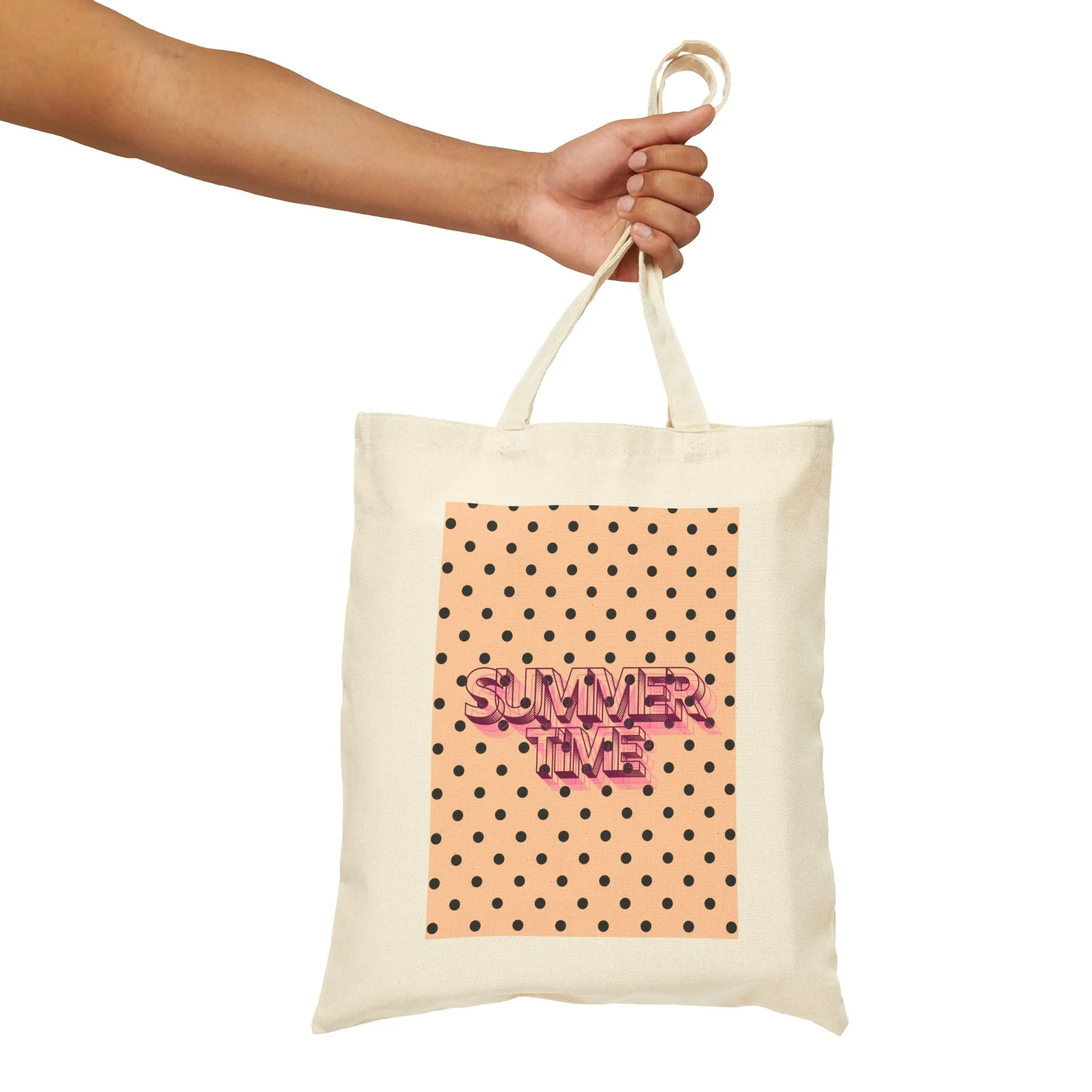 Polka Dot Beach Bag, Summer Vibes Cotton Canvas Tote