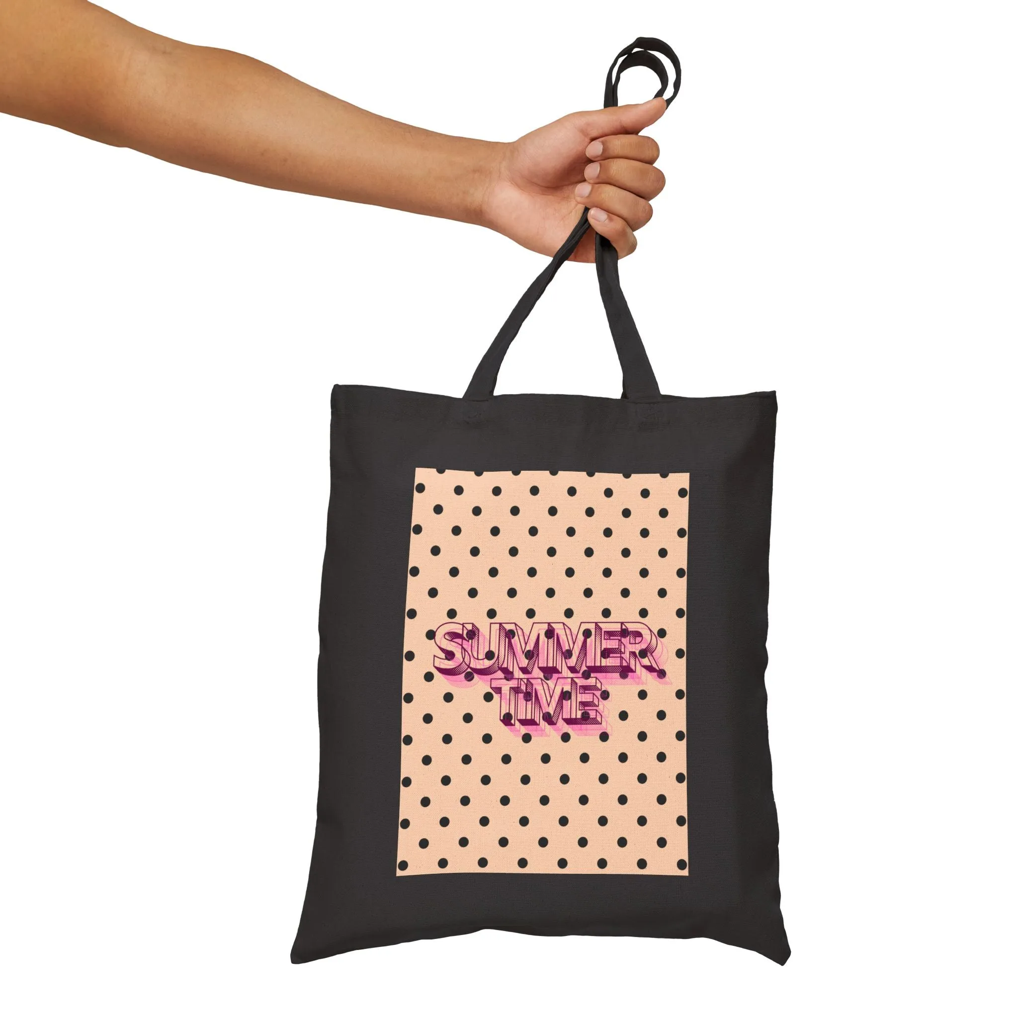 Polka Dot Beach Bag, Summer Vibes Cotton Canvas Tote