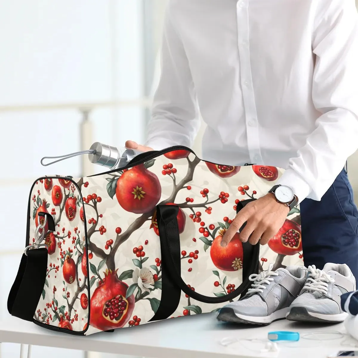 Pomegranate Tree Foldable Lightweight Duffle Bag for Travel - Waterproof Carry On Bags for Airplanes, Travel Duffel Bags for Gym, Weekend