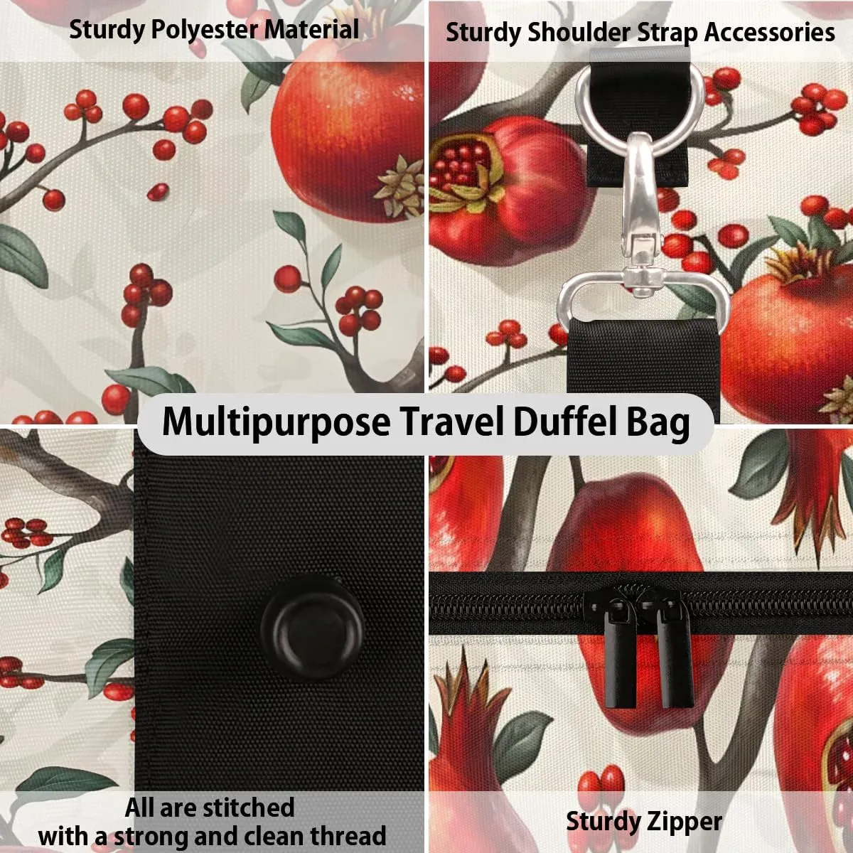 Pomegranate Tree Foldable Lightweight Duffle Bag for Travel - Waterproof Carry On Bags for Airplanes, Travel Duffel Bags for Gym, Weekend
