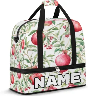 Pomegranates Flowers Pattern Custom Foldable Duffle Bag with Shoes Compartment Personalized Large Capacity Waterproof Travel Weekender Bag Overnight Bag for Sports Gym