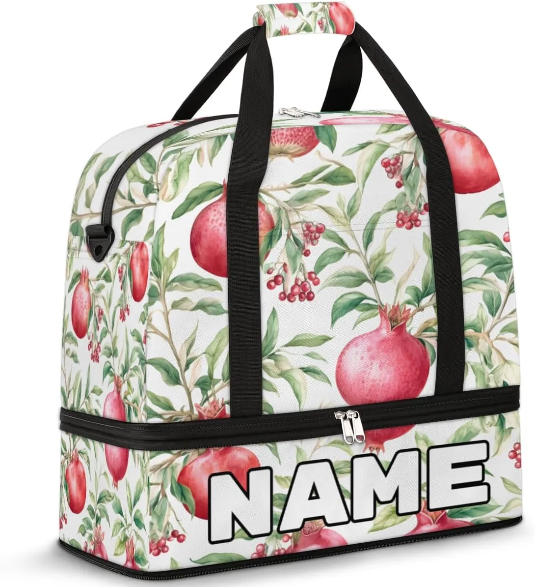 Pomegranates Flowers Pattern Custom Foldable Duffle Bag with Shoes Compartment Personalized Large Capacity Waterproof Travel Weekender Bag Overnight Bag for Sports Gym