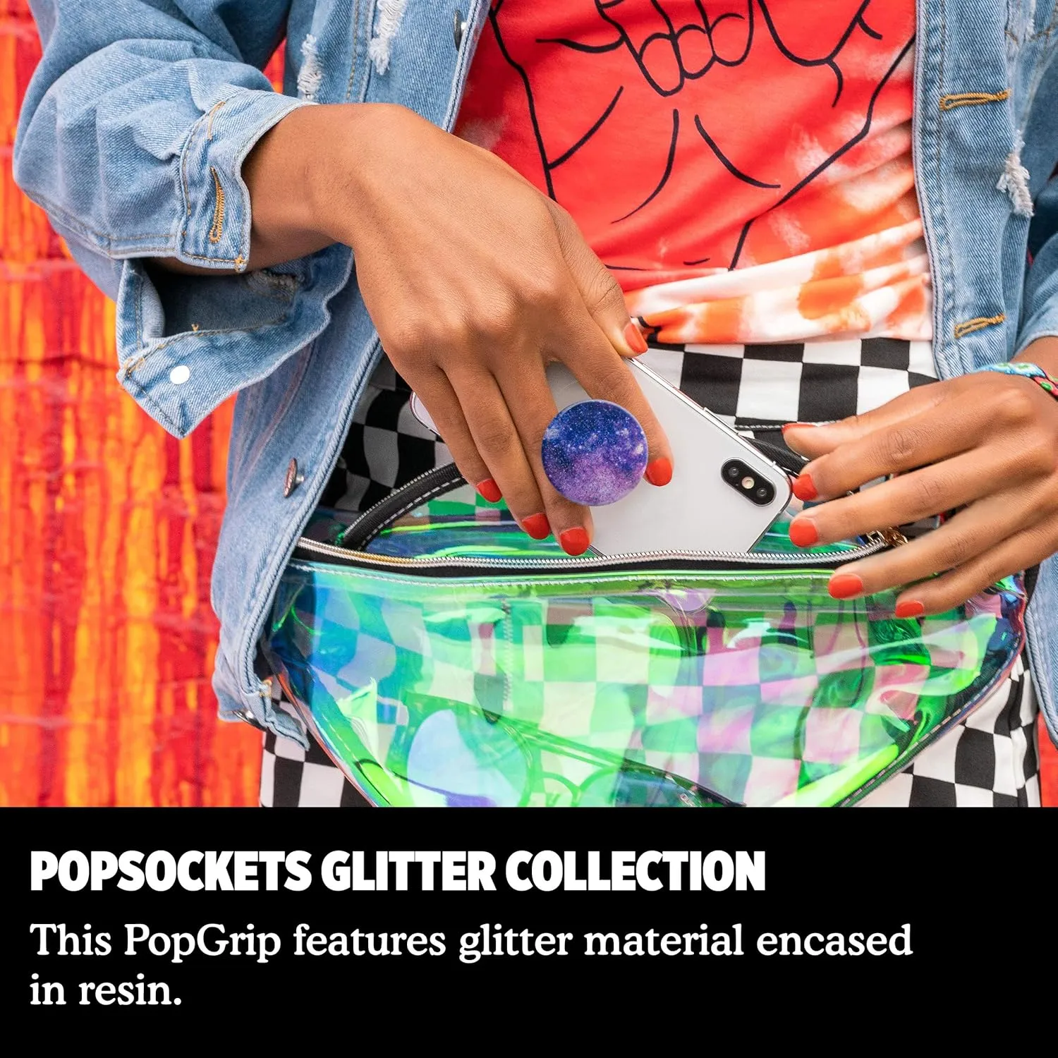PopSockets: PopGrip with Swappable Top for Phones & Tablets - Glitter Nebula