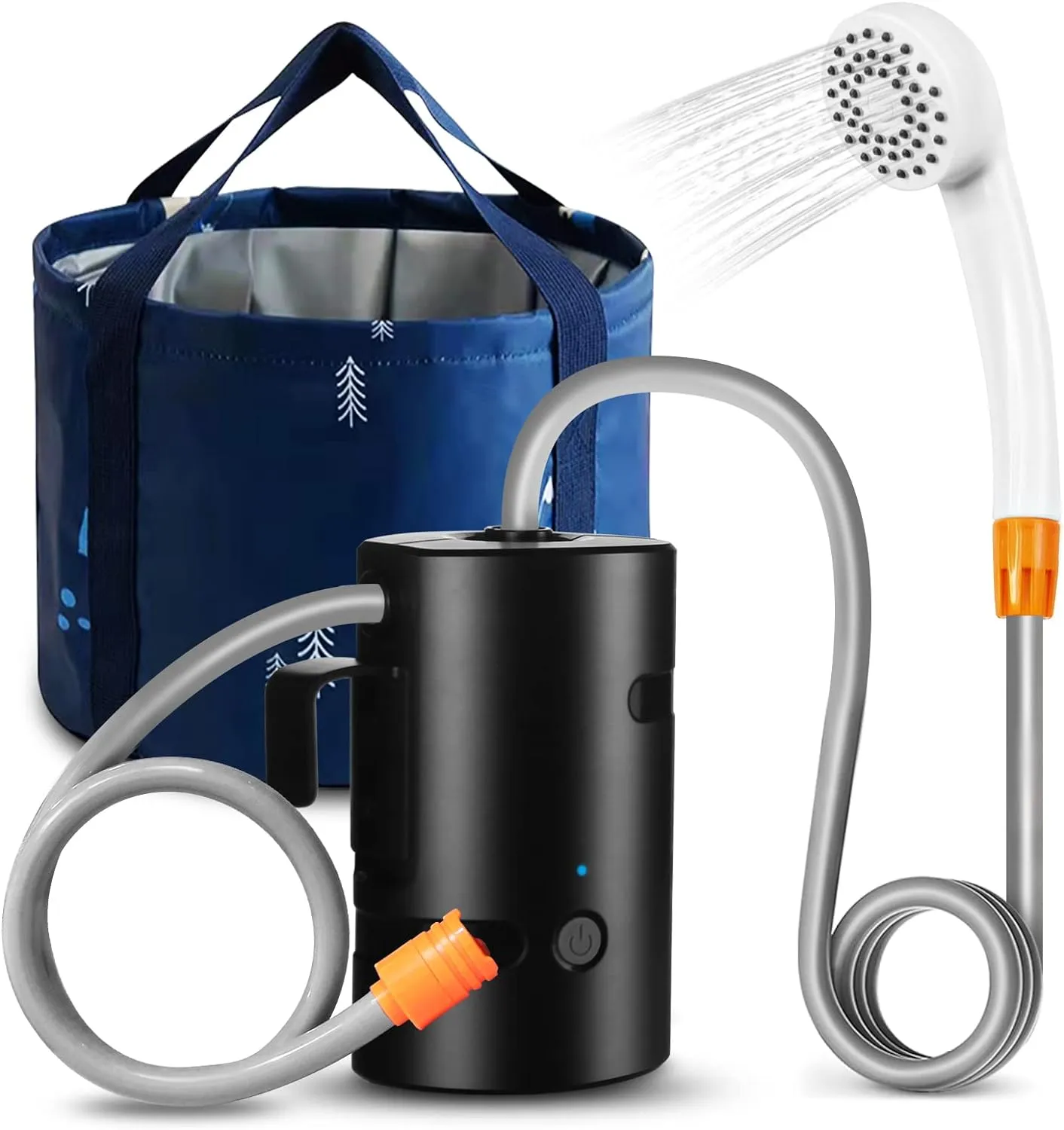 Portable Camping Shower, Built-in 4400mAh, USB Rechargeable IPX7 Waterproof Battery Shower Pump Collapsible Bucket for Family Camp Hiking Backpacking Travel Beach Pet Flowering, Outdoor