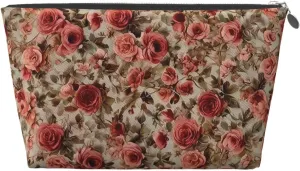 Portable Cosmetic Bag, Travel Zipper Pouch Small Makeup Bag Toiletry Organizer for Women - Pink Rose Flower