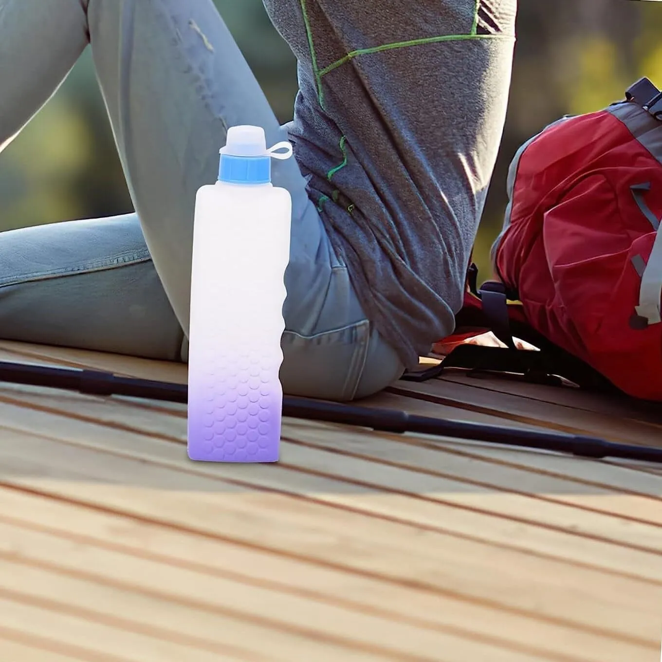 Portable Kettle 330ml Drinking Water Container Outdoor Sports Water Bottle Silicone Cover Fitness Curved Plastic Flat Kettle Water Bottle