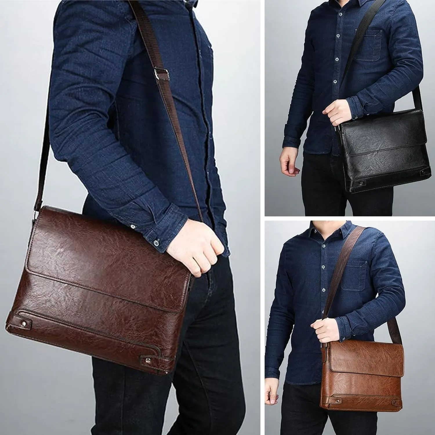 PORT&LOTUS Messenger Bags for Men - Small PU Leather Crossbody Bags