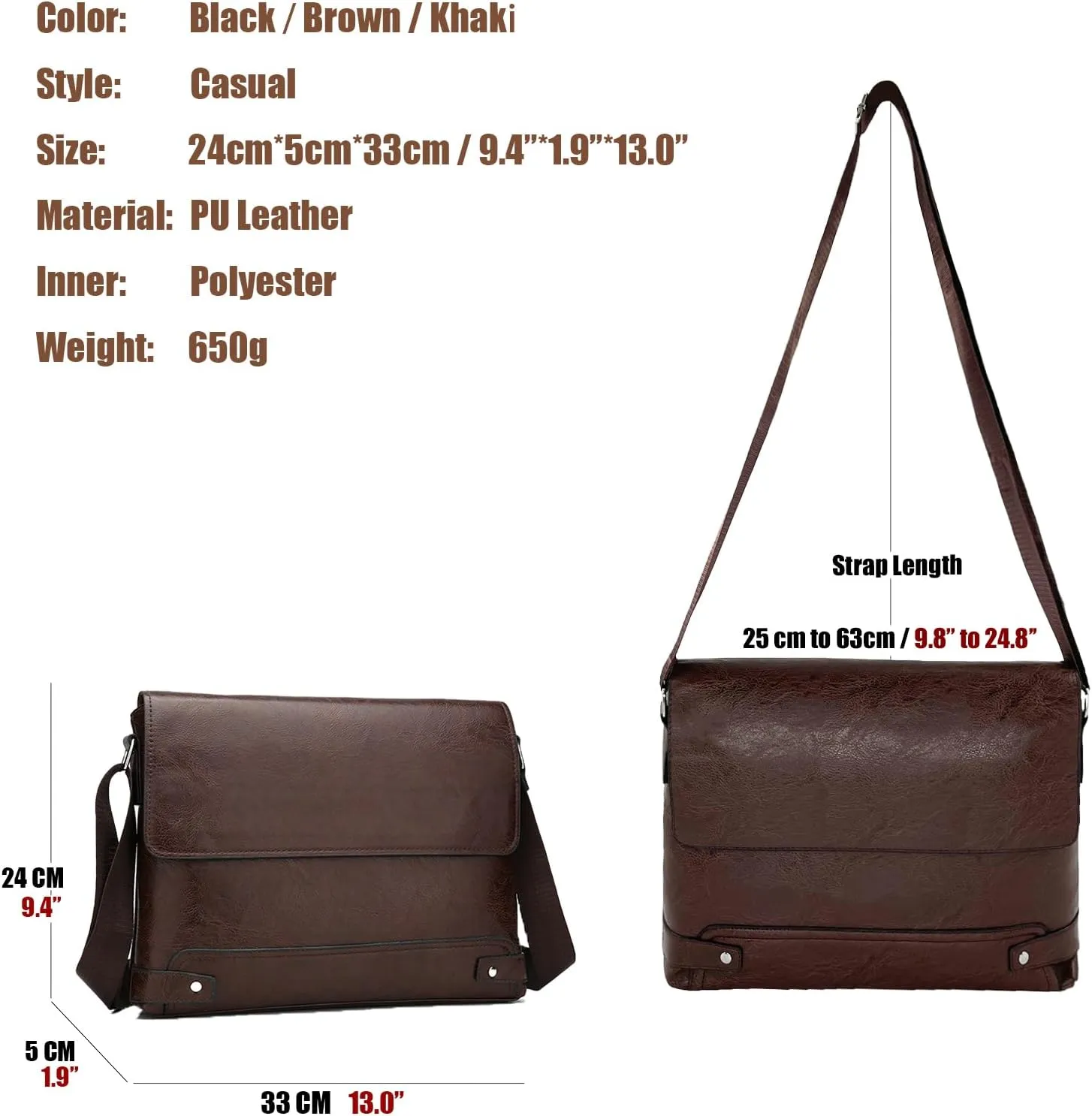PORT&LOTUS Messenger Bags for Men - Small PU Leather Crossbody Bags