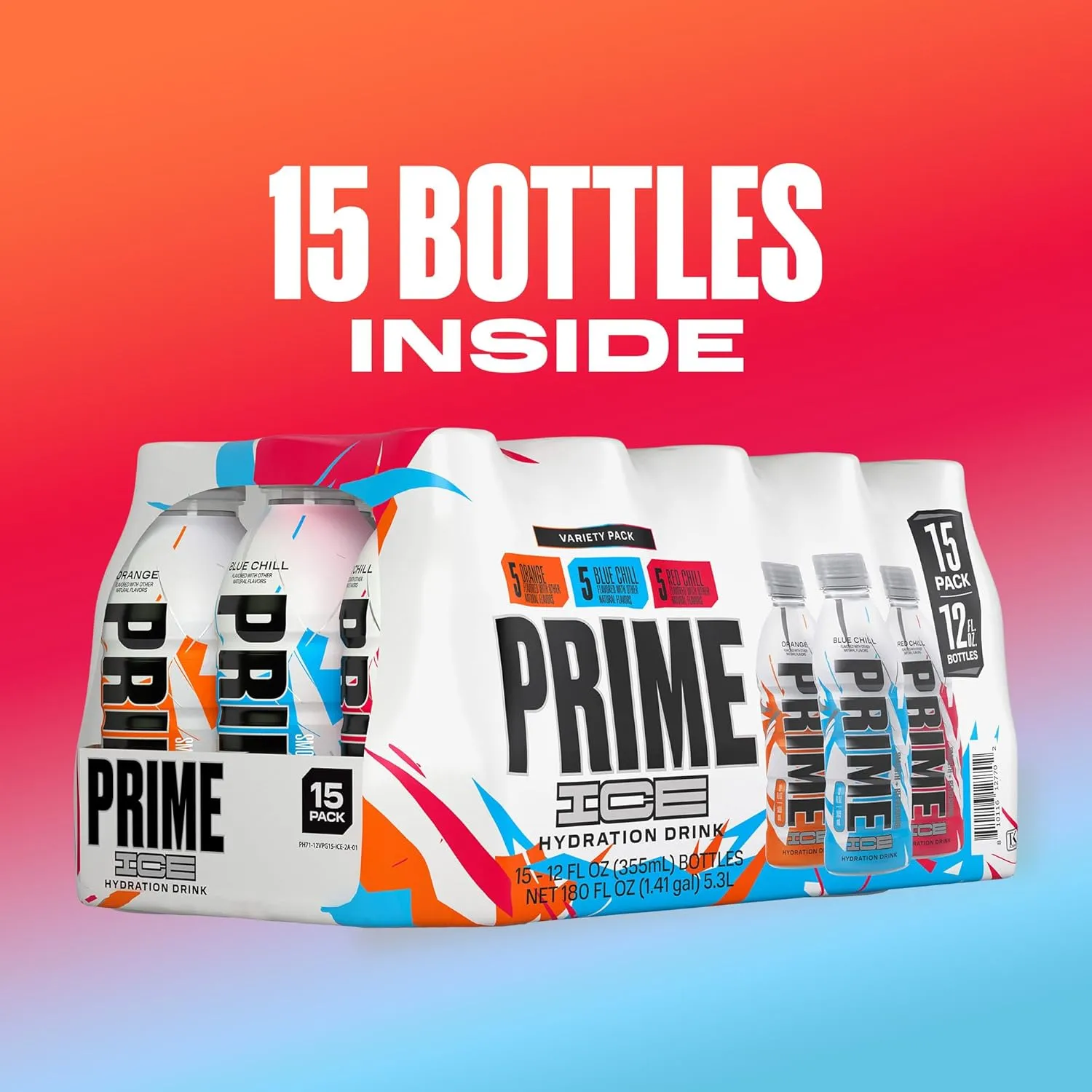 Prime ICE Hydration Variety Pack Smooth & Refreshing Low-Calorie Sports Drink with 10% Coconut Water, 500  mg Electrolytes & Zero Added Sugar, 12 fl oz Bottles, Pack of 15