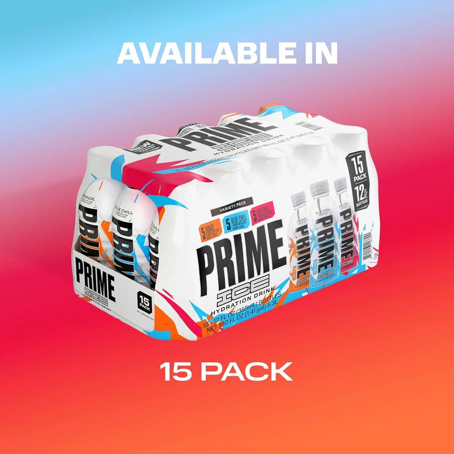 Prime ICE Hydration Variety Pack Smooth & Refreshing Low-Calorie Sports Drink with 10% Coconut Water, 500  mg Electrolytes & Zero Added Sugar, 12 fl oz Bottles, Pack of 15