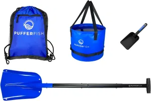 PUFFERFISH Sand Castle KIT - PRO-Quality Tools for Building Amazing Sand Castles, Including Bucket, Big Beach Shovel, and Super Scoop Made from Recycled Fishing nets