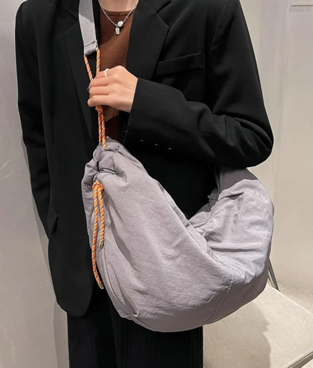 Puffy Tote Bag Unisex Cross Body Nylon Crescent Shoulder Purse Carry On Bag Travel Work Gym Handbag Winter