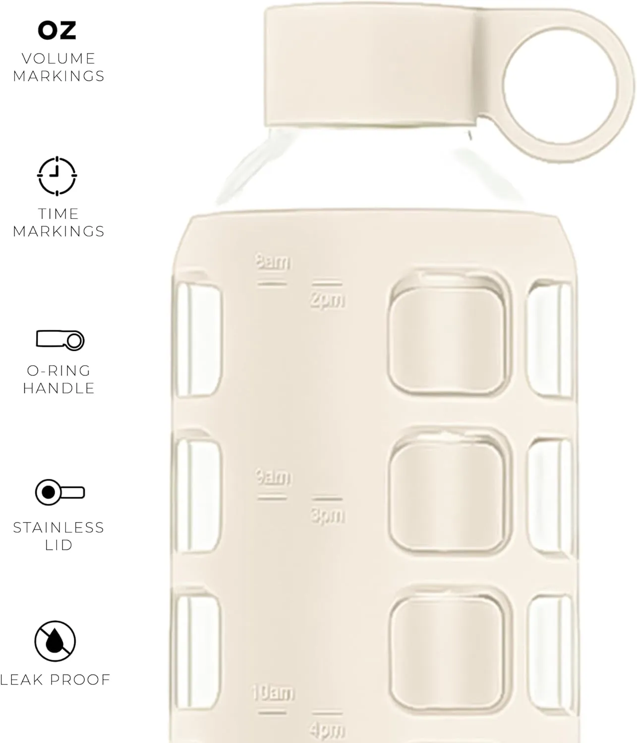 purifyou 40/32/22/12 oz Borosilicate Glass Water Bottles with Volume Markers, Silicone Sleeve, Stainless Steel Lid, Reusable Bottle for Water, Juice, Gym, and Fridge Storage (32oz Pearled Ivory)