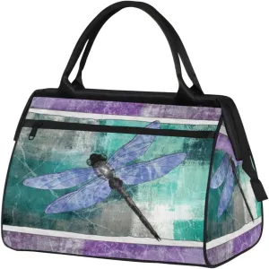 Purple Turquoise Dragonfly Womens Weekender Overnight Bag Dragonfly Travel Duffel Bag 25L Carry On Tote Bag Gym Duffle Bag for Women Teen Girls