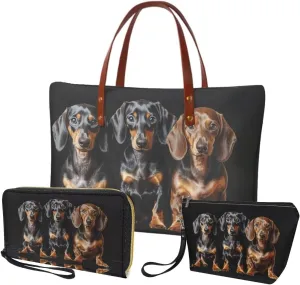 Purse and Handbag Set for Women, Large Hobo Bag with Wallet and Make Up Bag, 3 Piece Top Handle Purse Set