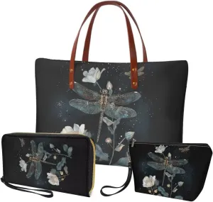 Purse and Handbag Set for Women, Large Hobo Bag with Wallet and Make Up Bag, 3 Piece Top Handle Purse Set