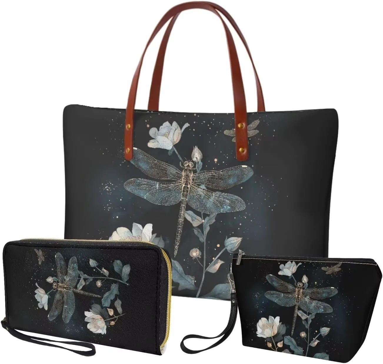 Purse and Handbag Set for Women, Large Hobo Bag with Wallet and Make Up Bag, 3 Piece Top Handle Purse Set