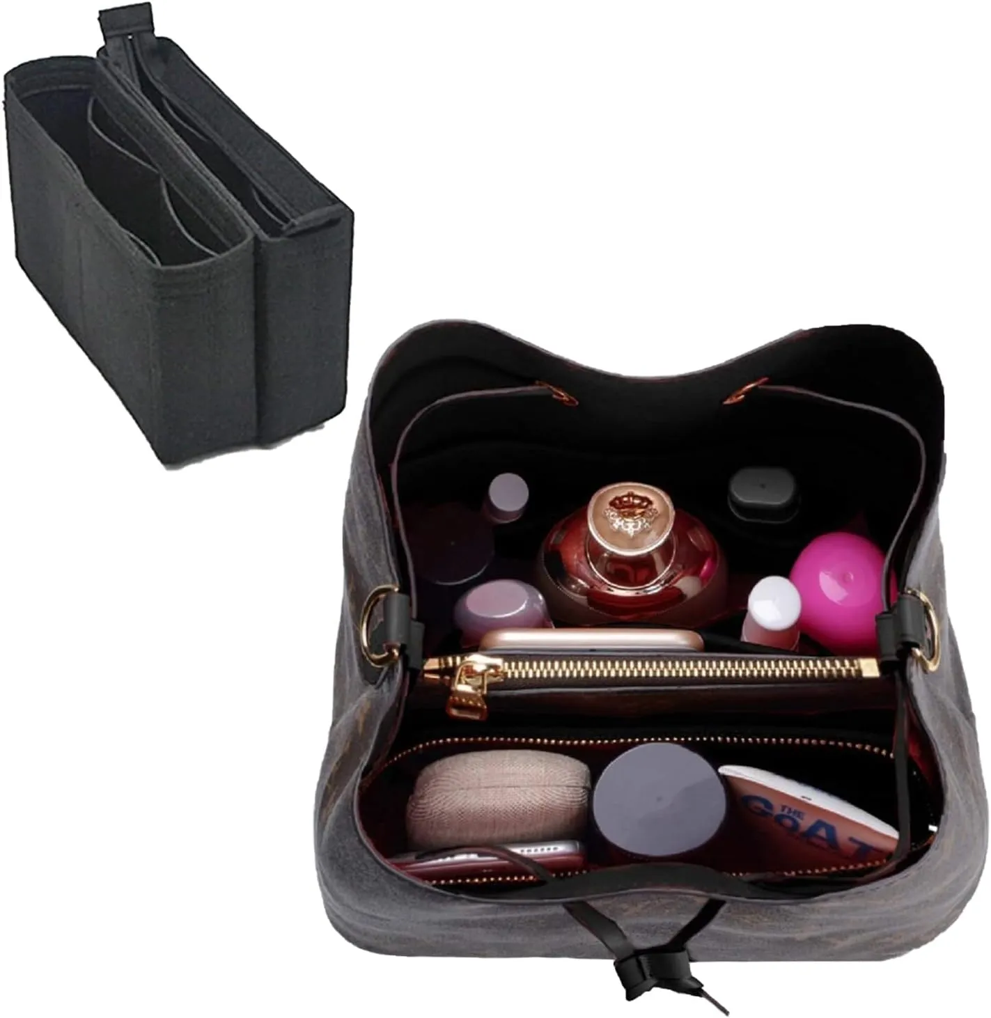 Purse Organizer, Felt Bag Organizer with Zipper, Insert Backpack Organizer With 2 Packs In One Set, Tote Organizer Insert for Women For LV NeoNoe Noé Series Perfectly (Rose Red)