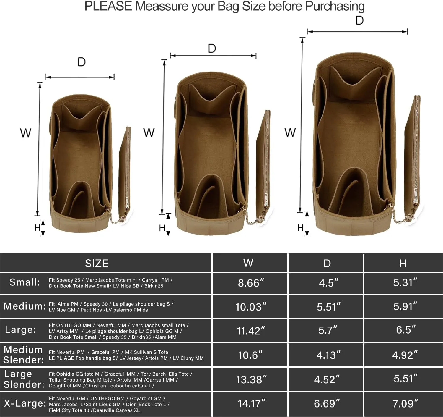 Purse Organizer Insert For Handbags, Tote Bag Organizer Insert, Handbag Organizer For Tote & Handbags, Compatible with Neverful Speedy and More (Small,Lighting Coffee)