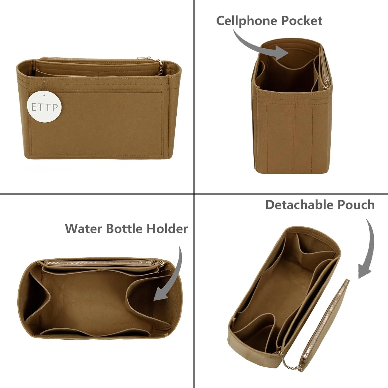 Purse Organizer Insert For Handbags, Tote Bag Organizer Insert, Handbag Organizer For Tote & Handbags, Compatible with Neverful Speedy and More (Small,Lighting Coffee)