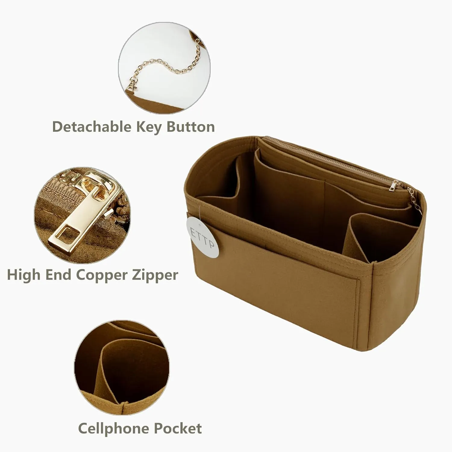 Purse Organizer Insert For Handbags, Tote Bag Organizer Insert, Handbag Organizer For Tote & Handbags, Compatible with Neverful Speedy and More (Small,Lighting Coffee)