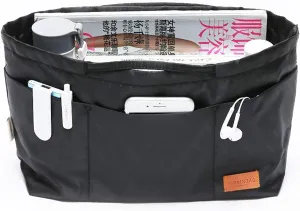 Purse Organizer Insert with zipper Nylon fabric for women Handbags & Totebag black Size: Small: 13"(Top)/8.7"(Bottom) L × 4.7" W × 7.5" H