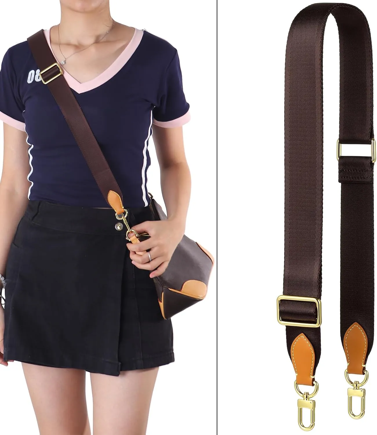 purse strap Adjustable Soft Crossbody Strap for Pochette Accessories Replacement Strap, Wide Canvas Strap for Designer Purse, Brown&honey Brown Leather