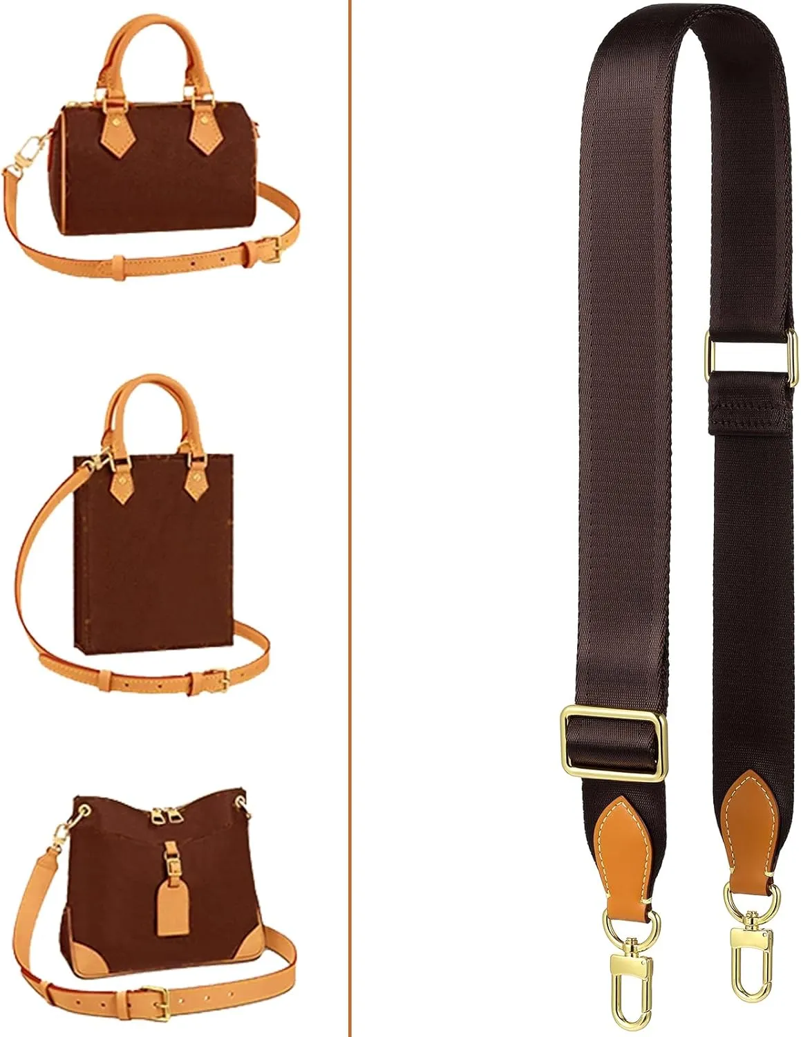 purse strap Adjustable Soft Crossbody Strap for Pochette Accessories Replacement Strap, Wide Canvas Strap for Designer Purse, Brown&honey Brown Leather