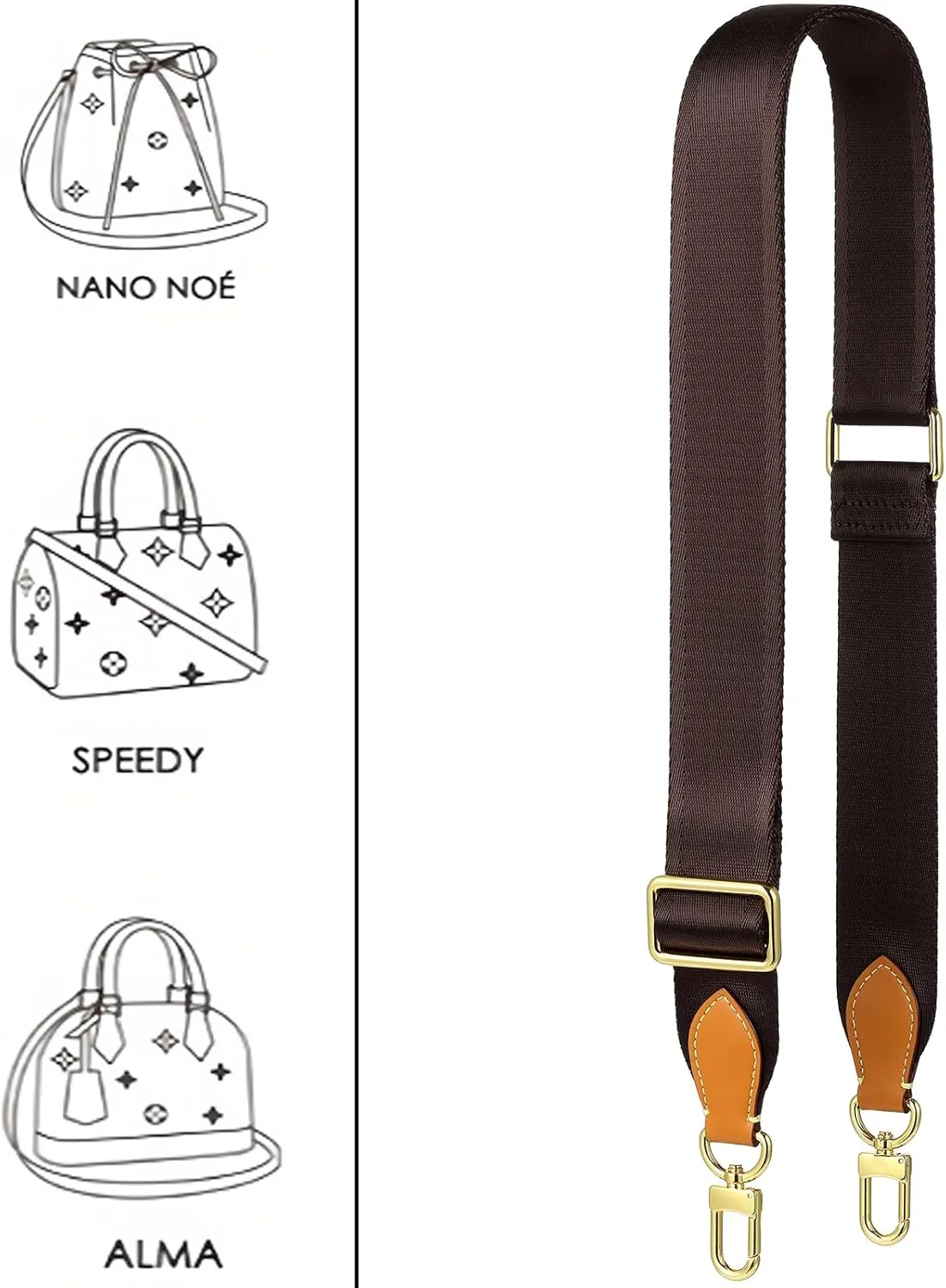 purse strap Adjustable Soft Crossbody Strap for Pochette Accessories Replacement Strap, Wide Canvas Strap for Designer Purse, Brown&honey Brown Leather