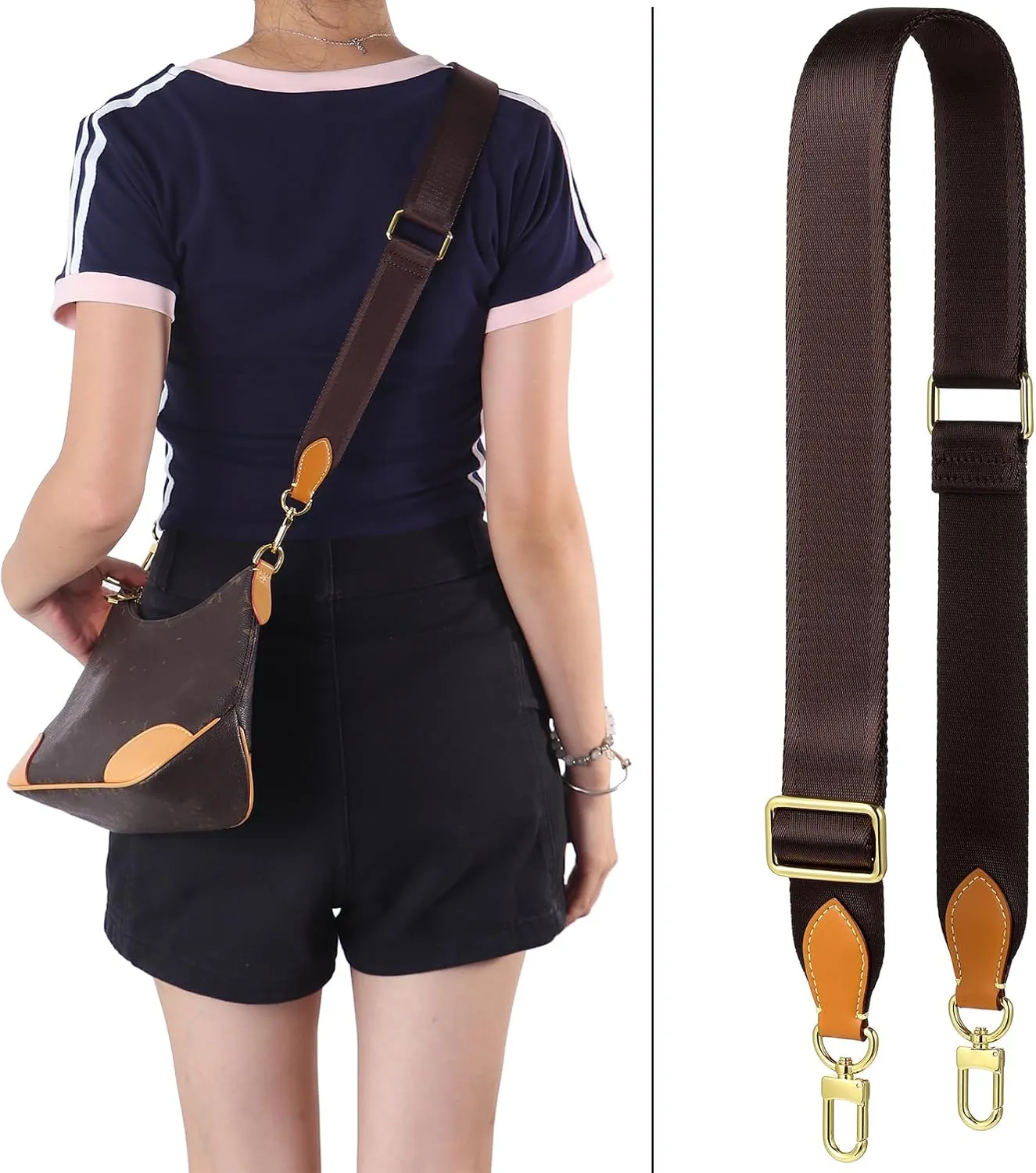 purse strap Adjustable Soft Crossbody Strap for Pochette Accessories Replacement Strap, Wide Canvas Strap for Designer Purse, Brown&honey Brown Leather