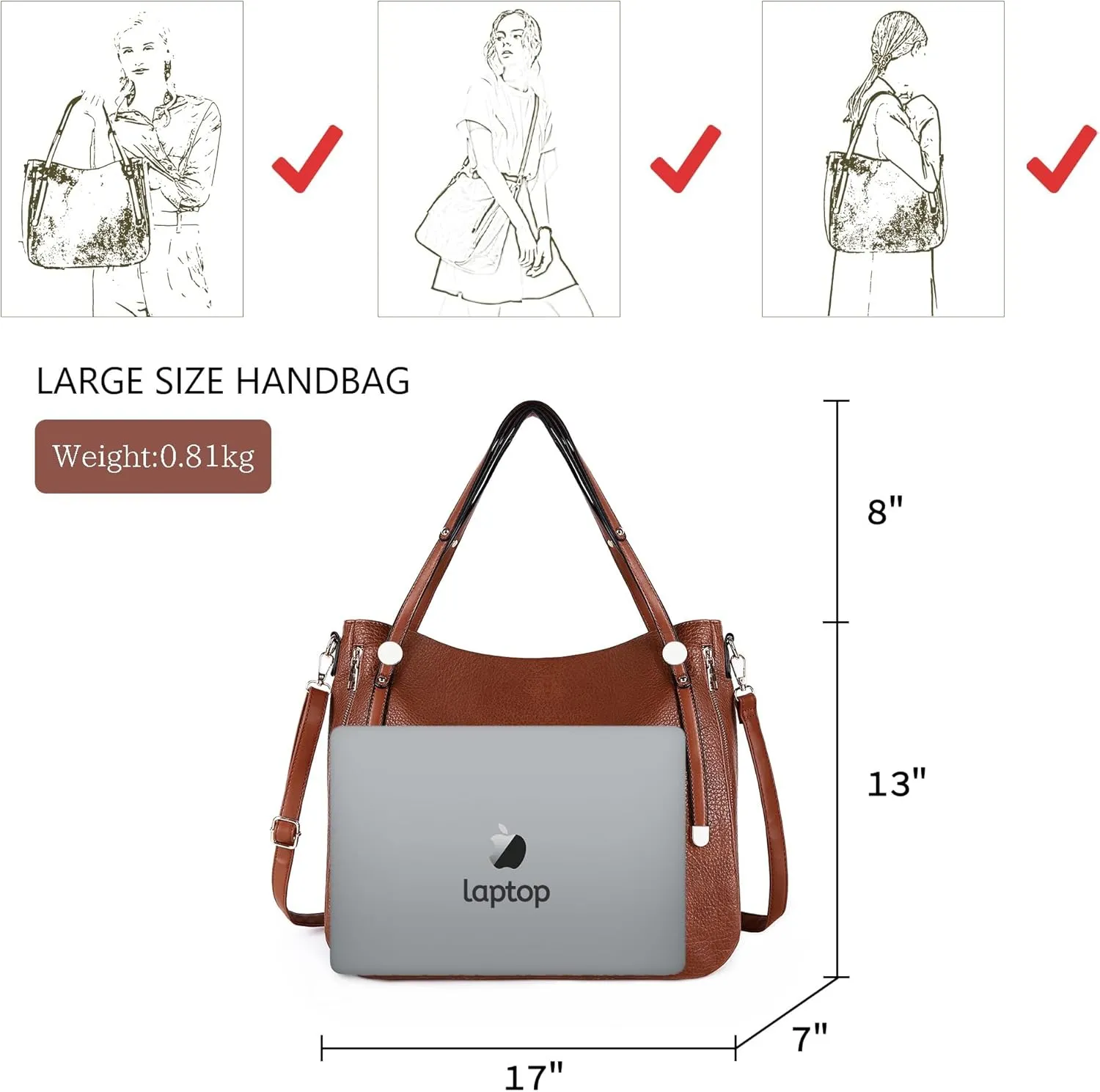 Purses Hobo Handbag for Women Vegan Leather Shoulder Bag Large Capacity Crossbody Bag with Adjustable Straps