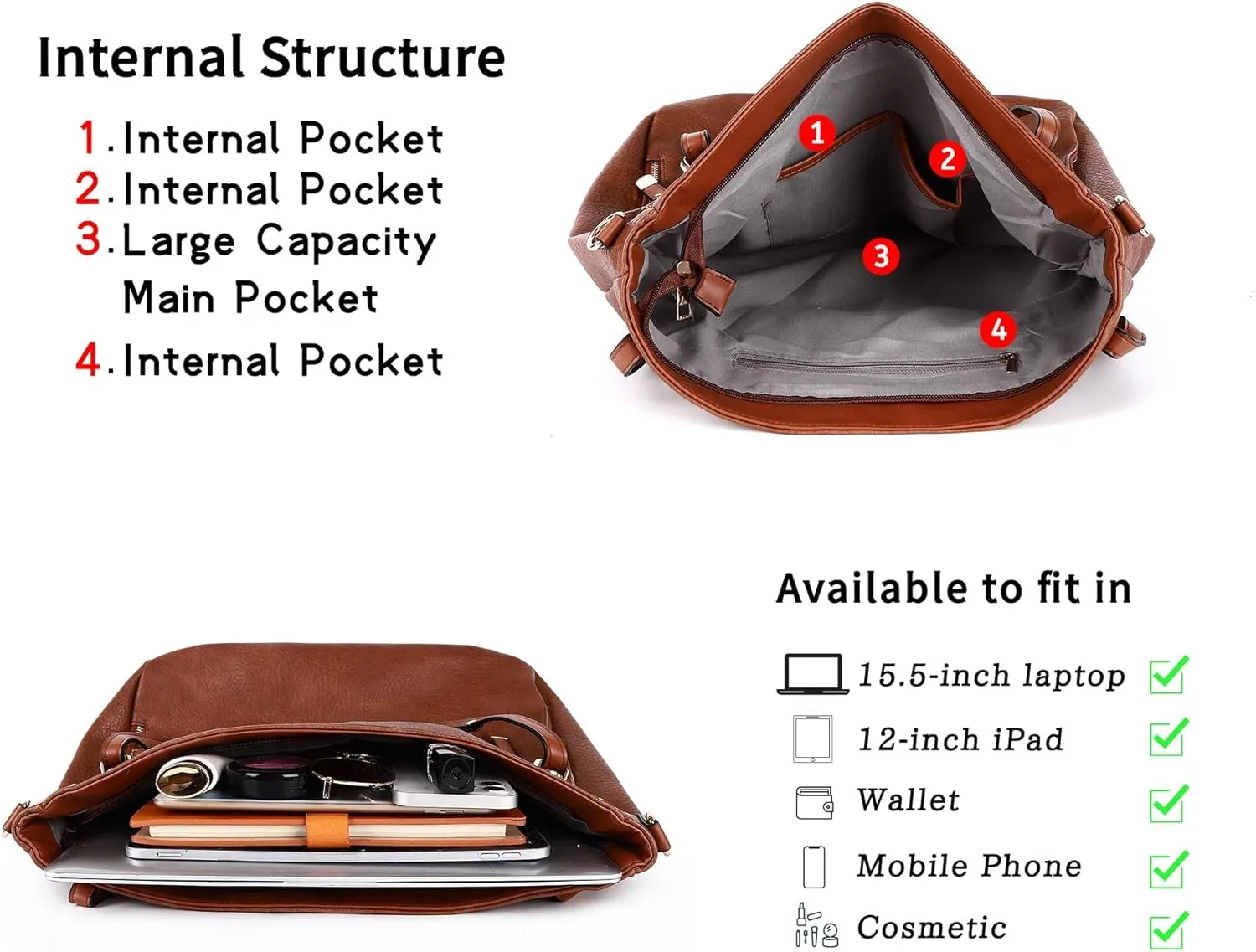 Purses Hobo Handbag for Women Vegan Leather Shoulder Bag Large Capacity Crossbody Bag with Adjustable Straps