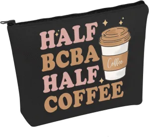 PWHAOO Behavior Analyst Cosmetic Bag Half BCBA Half Coffee Cosmetic Bag BCBA Therapist Makeup Bag BCBA Gift (Half BCBA B)