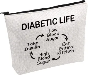 PWHAOO Diabetes Support Zipper Pouch Bag Diabetic Life Cosmetic Bag Diabetes Awareness Cosmetic Bag Fight Diabetes Gift (DIABETIC LIFE B)