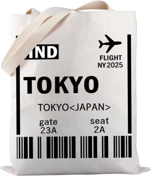 PWHAOO Tokyo Travel Tote - Japan Boarding Card Travel Bag - Japanese Gift for World Traveler