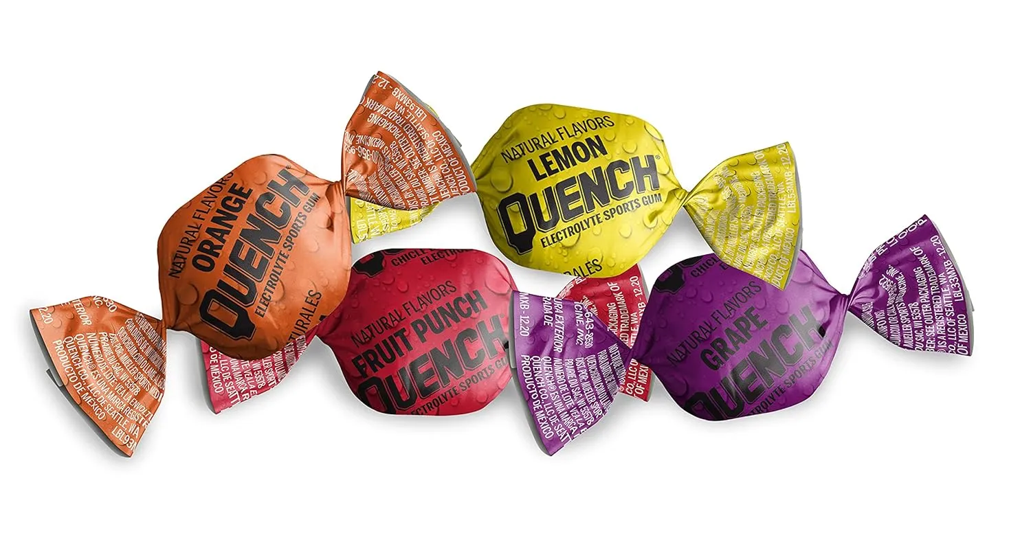 Quench Gum Variety Bucket, Electrolytes Chewing Gum for Athletes and Sports Trainers, New Assorted Fruity Flavors, 200 Pieces