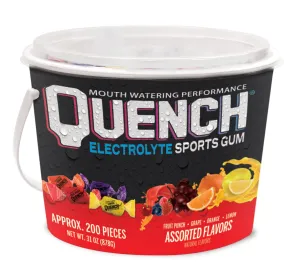 Quench Gum Variety Bucket, Electrolytes Chewing Gum for Athletes and Sports Trainers, New Assorted Fruity Flavors, 200 Pieces