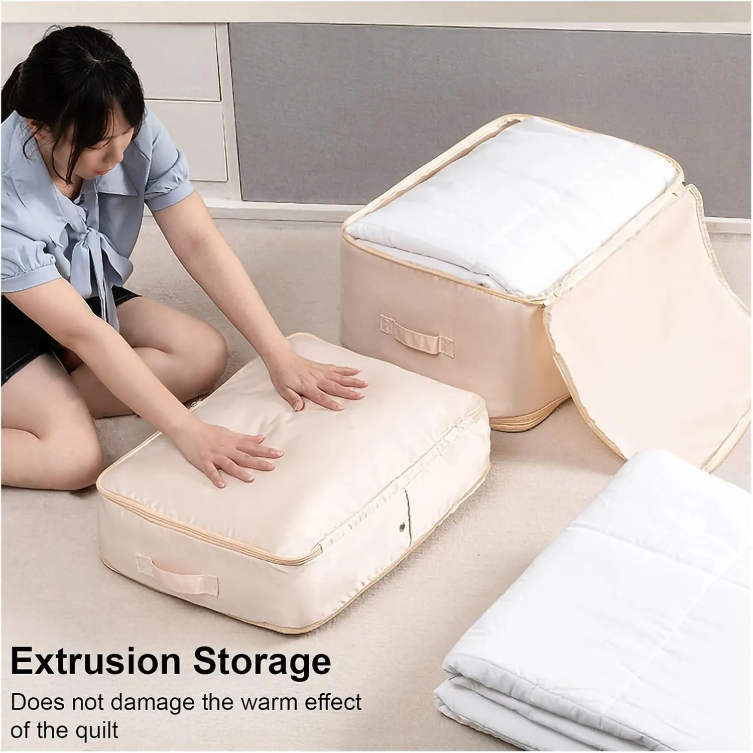 Quilt Clothes Compression Fitting Bag Storage Bag Large Capacity Quilt Packing Moving Packing Bag Dustproof Multifunctional(Oatmeal color,M)