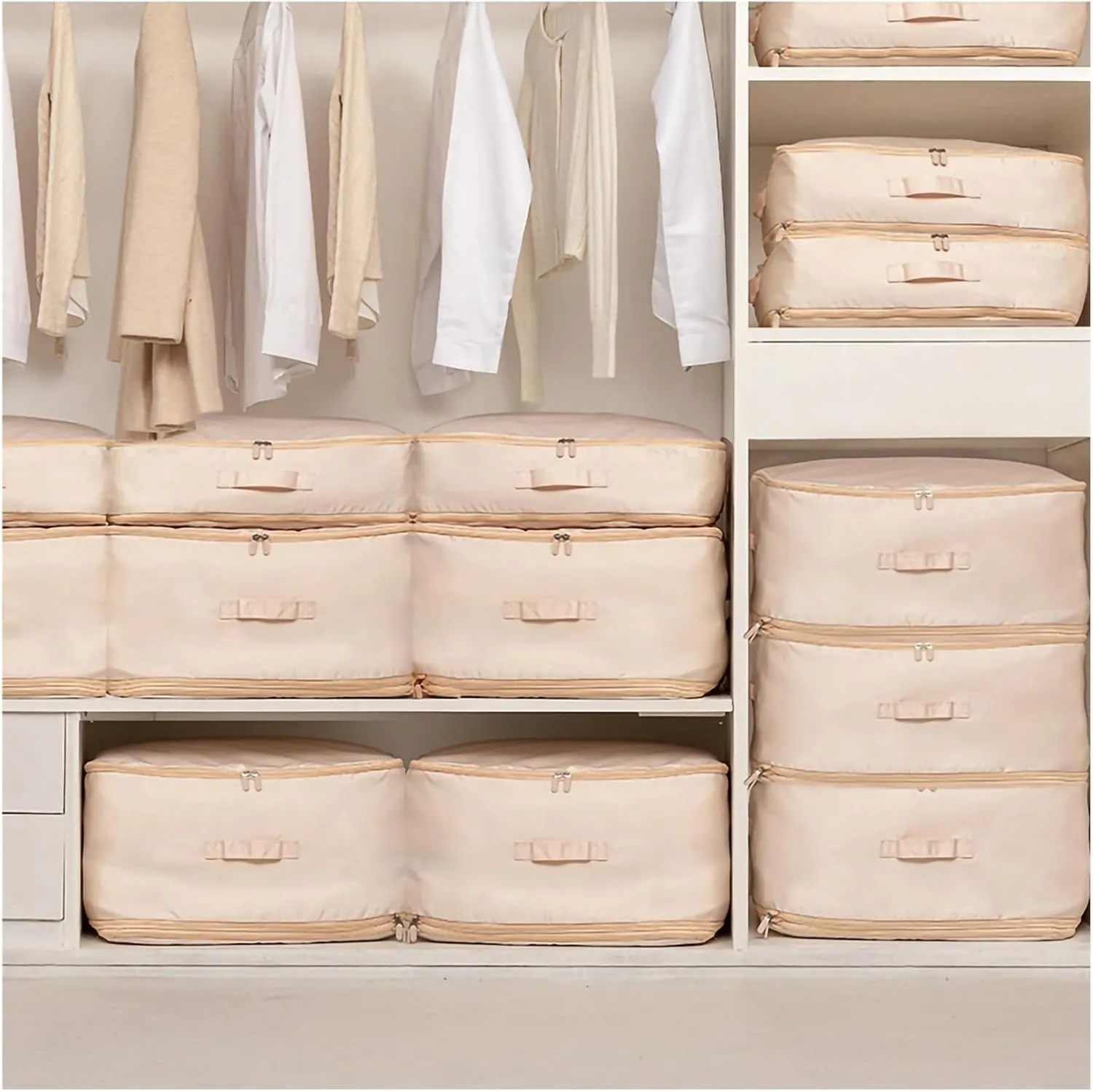 Quilt Clothes Compression Fitting Bag Storage Bag Large Capacity Quilt Packing Moving Packing Bag Dustproof Multifunctional(Oatmeal color,M)