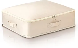 Quilt Clothes Compression Fitting Bag Storage Bag Large Capacity Quilt Packing Moving Packing Bag Dustproof Multifunctional(Oatmeal color,M)