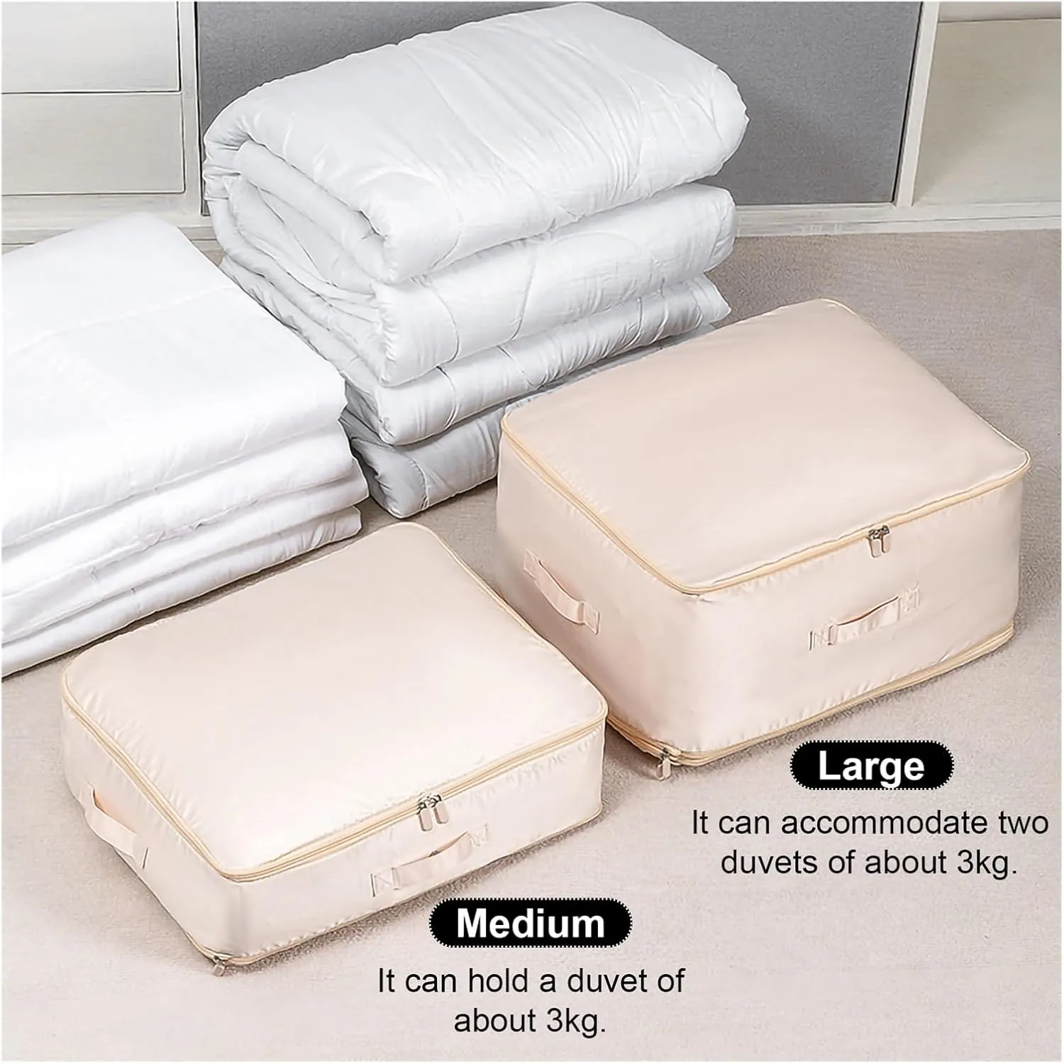 Quilt Clothes Compression Fitting Bag Storage Bag Large Capacity Quilt Packing Moving Packing Bag Dustproof Multifunctional(Oatmeal color,M)