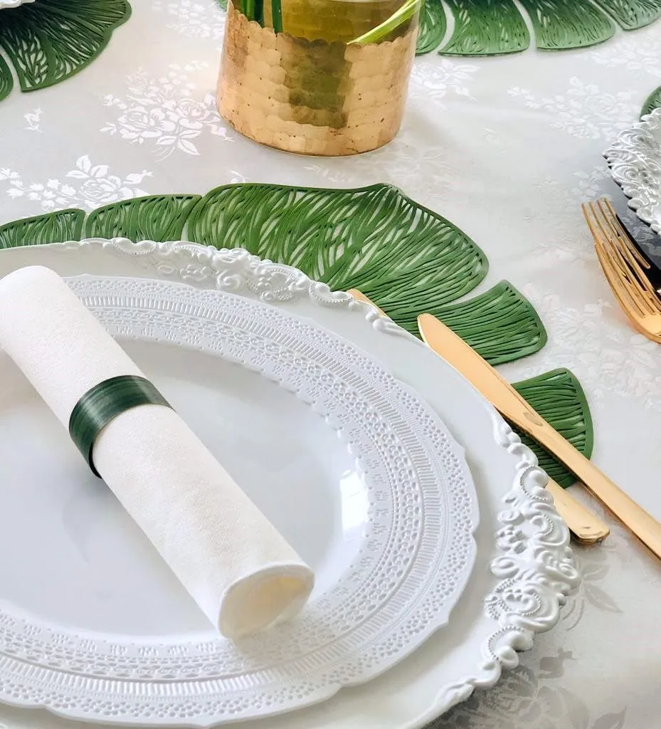 " OCCASIONS " 240 Plates Pack,(120 Guests) Extra Heavyweight Vintage Wedding Disposable/Reusable Plastic Plates 120x11'' Dinner   120x8.25'' Salad/Dessert Plate (Chateau White)