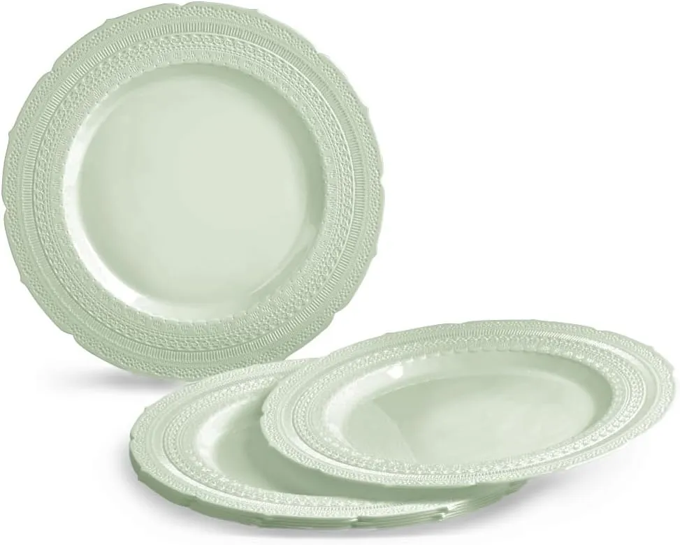 " OCCASIONS " 50 Plates Pack (25 Guests)-Extra Heavyweight Vintage Wedding Disposable/Reusable Plastic Plates -25x11'' Dinner   25x8.25'' Salad/dessert (Chateau Mint)