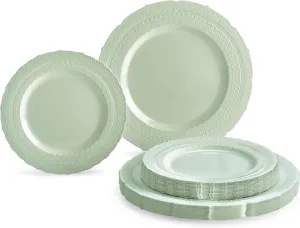 " OCCASIONS " 50 Plates Pack (25 Guests)-Extra Heavyweight Vintage Wedding Disposable/Reusable Plastic Plates -25x11'' Dinner   25x8.25'' Salad/dessert (Chateau Mint)