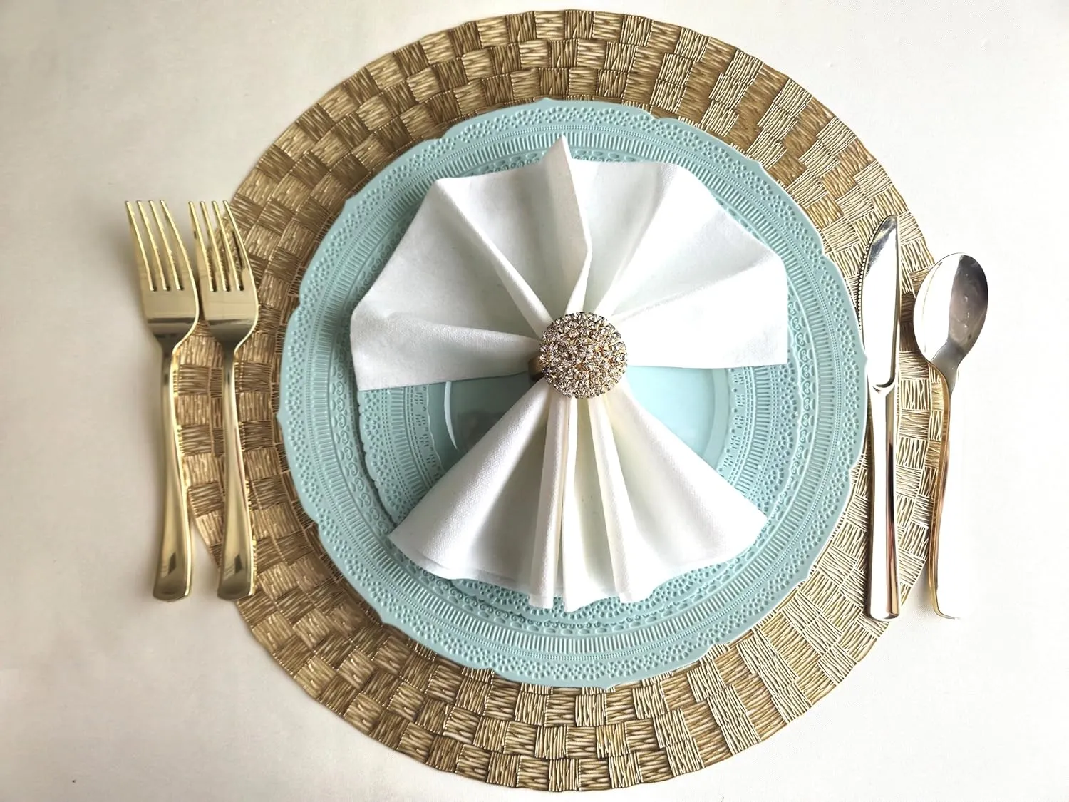 " OCCASIONS " 50 Plates Pack (25 Guests)-Extra Heavyweight Vintage Wedding Disposable/Reusable Plastic Plates -25x11'' Dinner   25x8.25'' Salad/dessert (Chateau Mint)